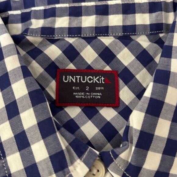 UNTUCKit Blue Gingham Button-Down Shirt Size 2 NWT Classic Cotton Work Top - Picture 4 of 5